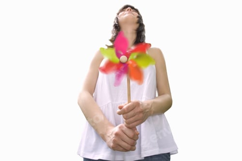 Preview: Woman Holding Hand Windmill, Cut Out