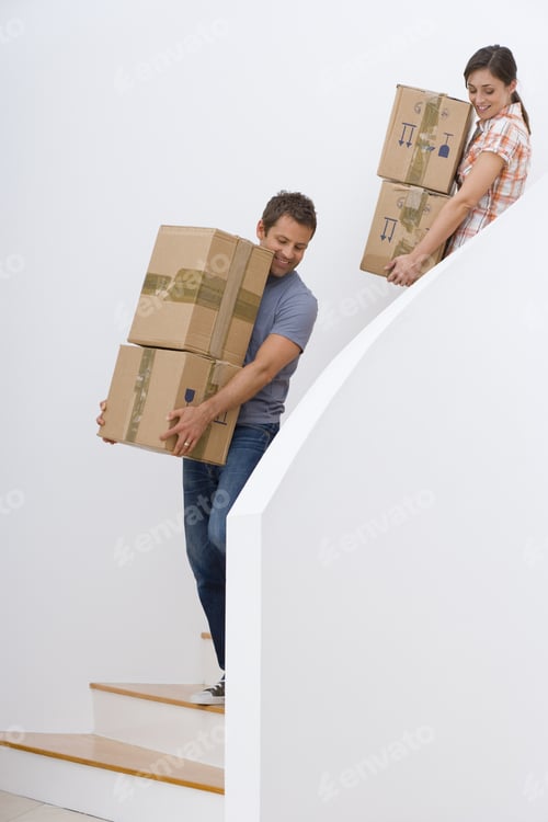 Preview: Young Couple On Stairs, Moving Boxes