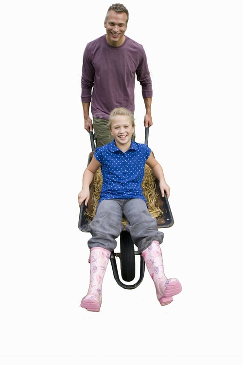 Preview: Portrait Of Father Pushing Daughter In Wheelbarrow, Cut Out