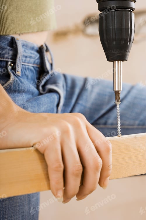 Preview: Home Diy Close Up Of Power Tool Drill Screwing Screw Into Timber
