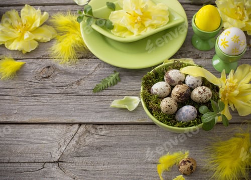 Preview: Easter Decoration On Old Wooden Background