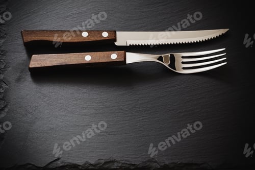 Preview: Silverware On Black Stone Background