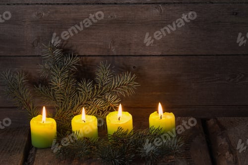 Preview: Christmas Candles On Wooden Background
