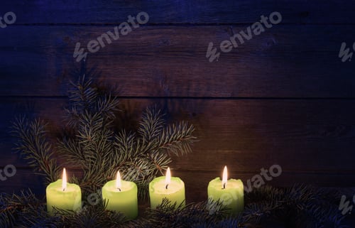 Preview: Christmas Candles On Wooden Background