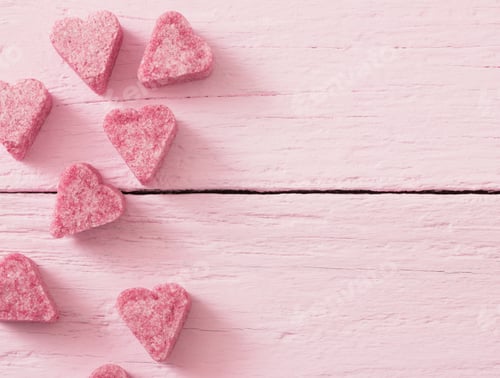 Preview: Granulated Pink Sugar In The Shape Of Heart On A Wooden Background