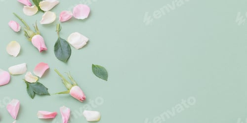 Preview: Pink And White Flowers On Green Paper Background