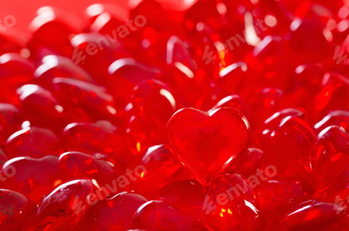 Preview: Red Glass Hearts On Red Background