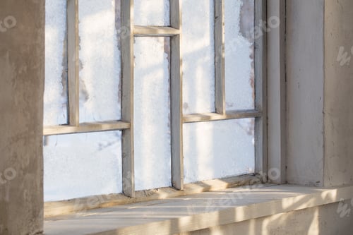 Preview: Old Wooden Window With Winter Frost