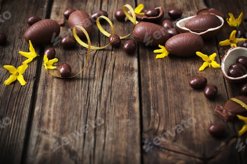 Preview: Chocolate Easter Eggs On Dark Wooden Background