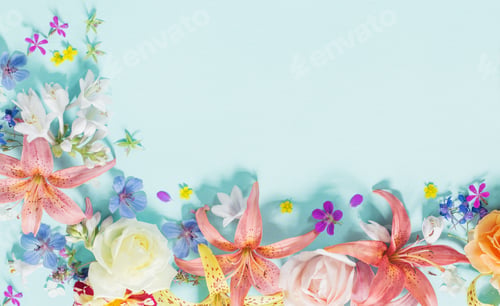 Preview: Frame Of Beautiful Garden Flowers On Paper Background