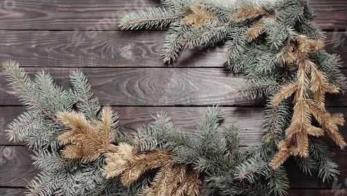 Preview: Christmas Fir Branches On Old Dark Wooden Background