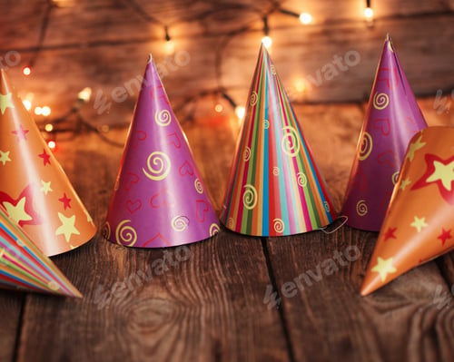 Preview: Party Hats On Old Wooden Background