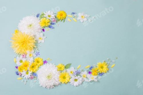 Preview: Beautiful Flowers On Blue Paper Background