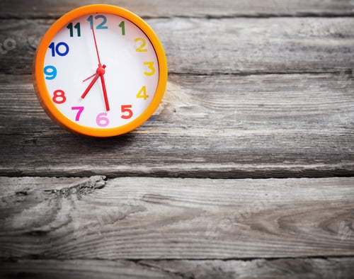 Preview: Modern Alarm Clock With Colorful Number On Wooden Background