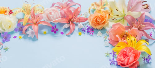 Preview: Frame Of Beautiful Garden Flowers On Paper Background