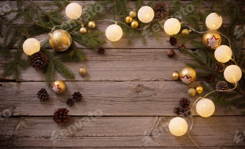 Preview: Christmas Decoration On Old Wooden Background