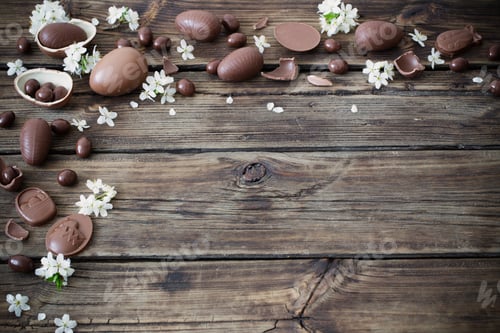Preview: Chocolate Easter Eggs On Dark Wooden Background