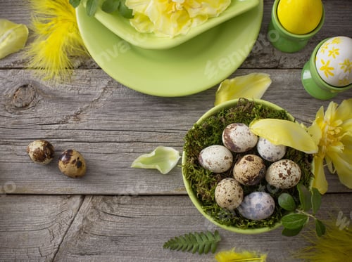Preview: Easter Decoration On Old Wooden Background