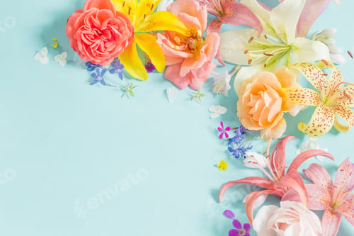 Preview: Frame Of Beautiful Garden Flowers On Paper Background