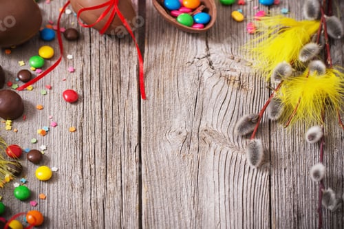 Preview: Chocolate Easter Eggs Over Wooden Background