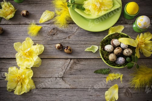 Preview: Easter Decoration On Old Wooden Background
