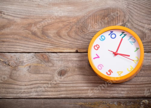 Preview: Modern Alarm Clock With Colorful Number On Wooden Background