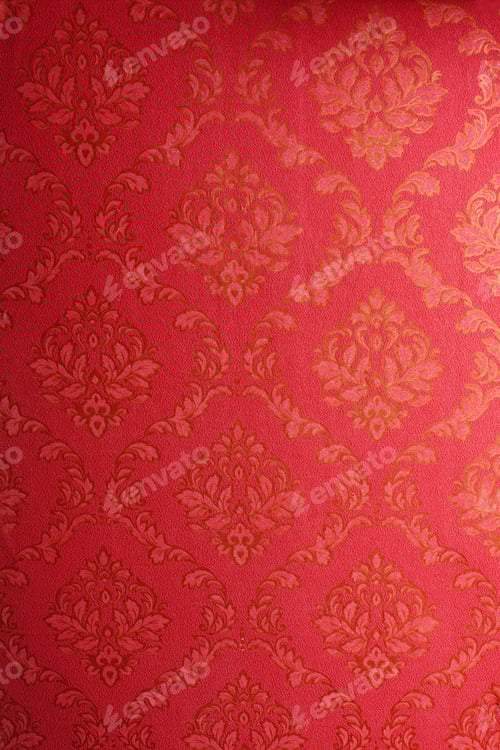Preview: Patterned Floral Damask Wallpaper Background in Red