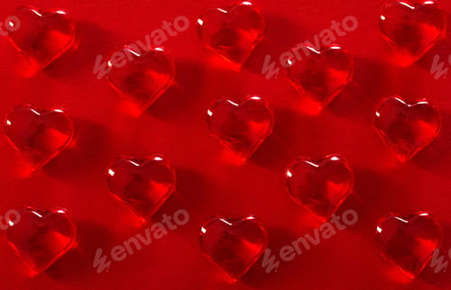 Preview: Red Glass Hearts On Red Background