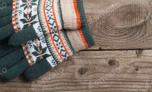 Preview: Winter Gloves On Wooden Background