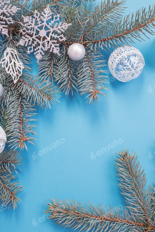 Preview: Christmas Decorations On Blue Paper Background