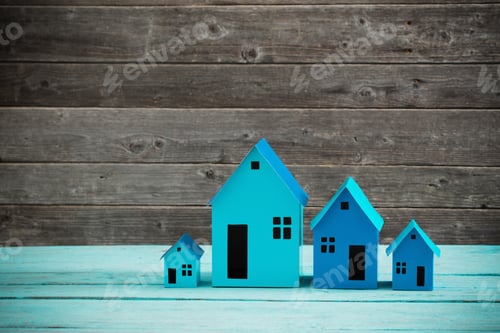 Preview: Blue Paper Houses on Blue Wooden Surface