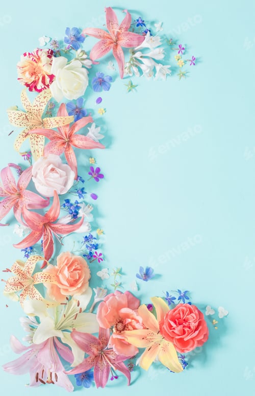 Preview: Frame Of Beautiful Garden Flowers On Paper Background