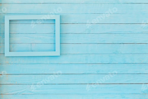 Preview: Wooden Frame On Background Old Blue Wall