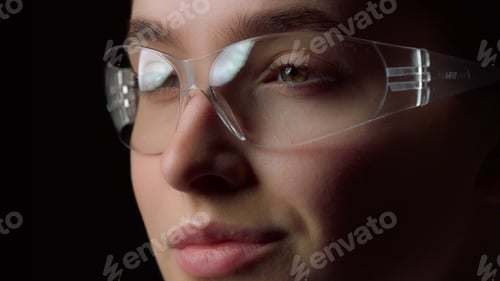 Preview: Portrait Of Smiling Businesswoman Winking In Virtual Glasses In Office. Surprised Female Worker