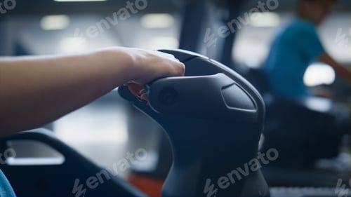 Preview: Closeup Warehouse Machine Driving Process Stuff Worker Holding Steering Wheel. Storehouse Sorting