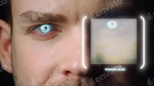 Preview: Iris Face Technology Scanning Person Eye Researching Memory Use Biometrics Closeup. Innovative
