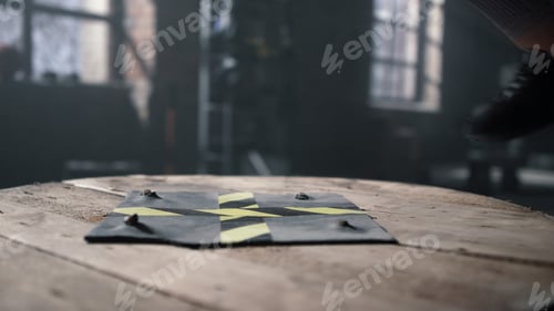 Preview: Closeup Unrecognizable Female Athlete Legs Jumping On Wooden Box. Fit Girl In Sneakers Using Wooden