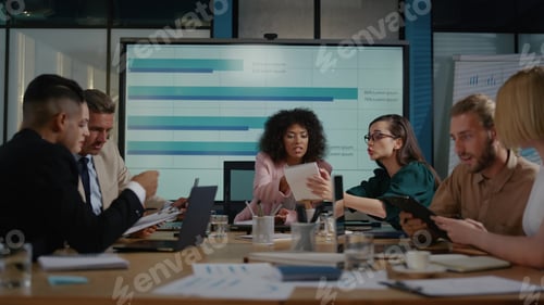 Preview: Multi Ethnic Business Team Having Meeting In Conference Room. Angry Top Manager Looking At Bad