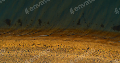 Preview: Top View Sea Beach Coastline At Summer Day. Blue Sea Waves Splashing Sand Beach. Aerial View Orange