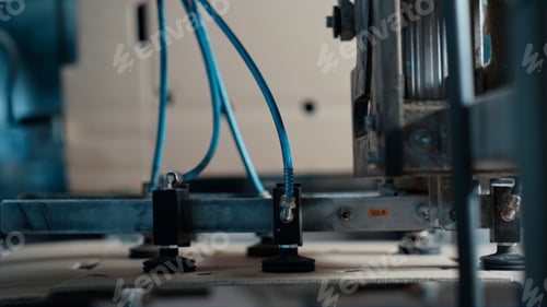 Preview: Factory Cardbox Automat Manufacturing Production Working At Warehouse Closeup. Close Up Modern