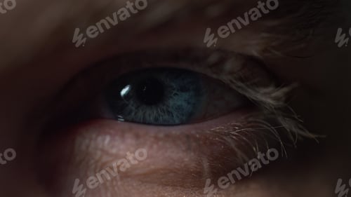 Preview: Close Up Of Opened Male Blue Eye. Macro Video Of Concentrated Young Man Closing His Eye. Unknown