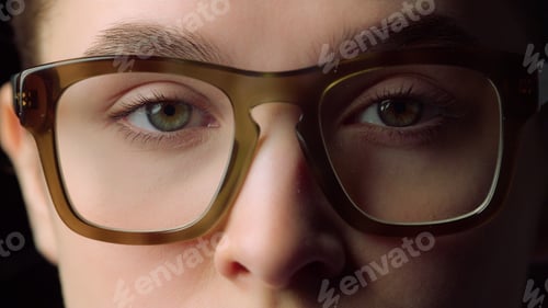 Preview: Closeupo Exhausted Businesswoman Face In Studio. Tired Female Worker Blinking Eyes In Glasses