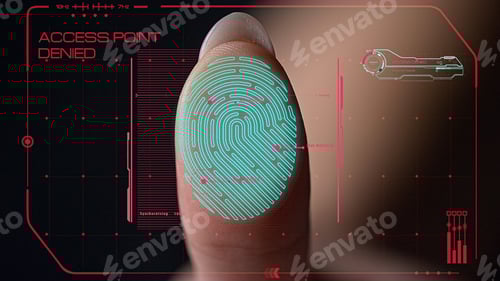 Preview: Futuristic Fingerprint Scanner Failing Biometric Identification Block Access. Digital Security