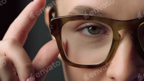 Preview: Extreme Closeup Of Half Face Shot Of Attractive Female Face In Glasses. Happy Businesswoman Eyes
