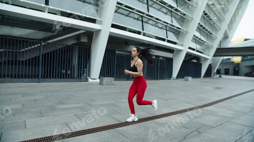 Preview: Beautiful Woman Running On Morning Training. Young Woman Jogging Outdoor. Runner Girl Training Run