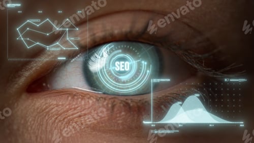 Preview: Close Up Futuristic Ceo Eye Analyzing Process Checking Financial Benefits. Entrepreneur Vision Scan