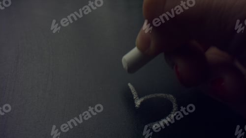 Preview: Macro Of Woman Hand Holding Piece Of Chalk. Closeup Unrecognizable Female Person Writing Math