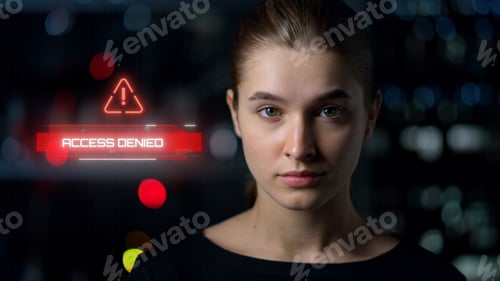 Preview: Face Scan Process Denying Unauthorized User Access Failing Network Connection. Closeup Facial