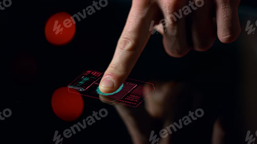 Preview: Futuristic Fingerprint Scanner Denying System Launch Verification Fale. Closeup Finger Print