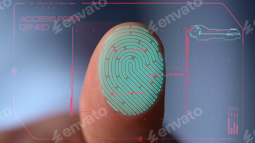 Preview: Closeup Fingerprint Scanner Deny Access To Application Failing Authorisation Process. Technological